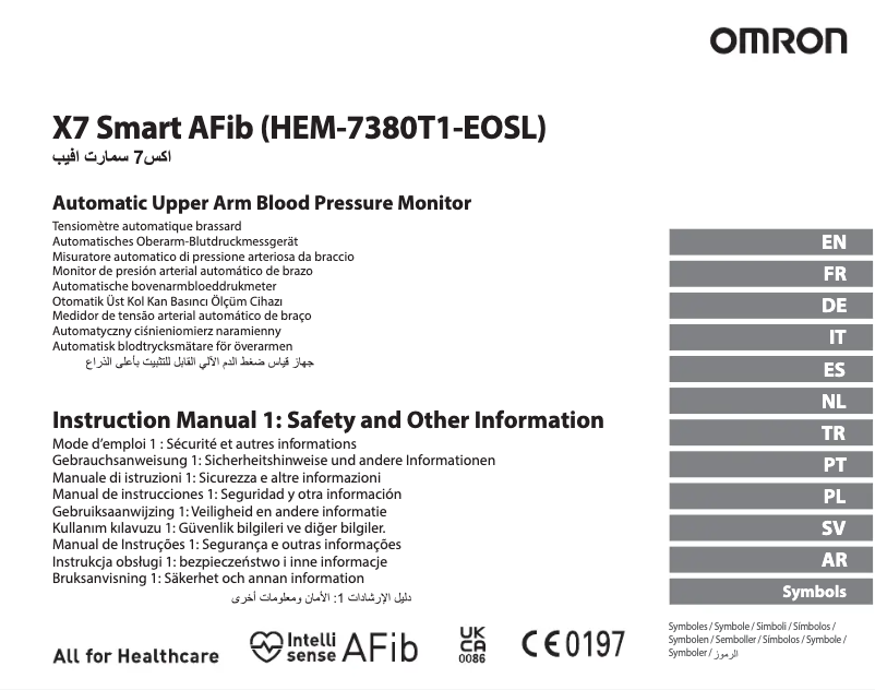 First page image of the manual for X7 Smart AFib HEM-7380T1-EOSL