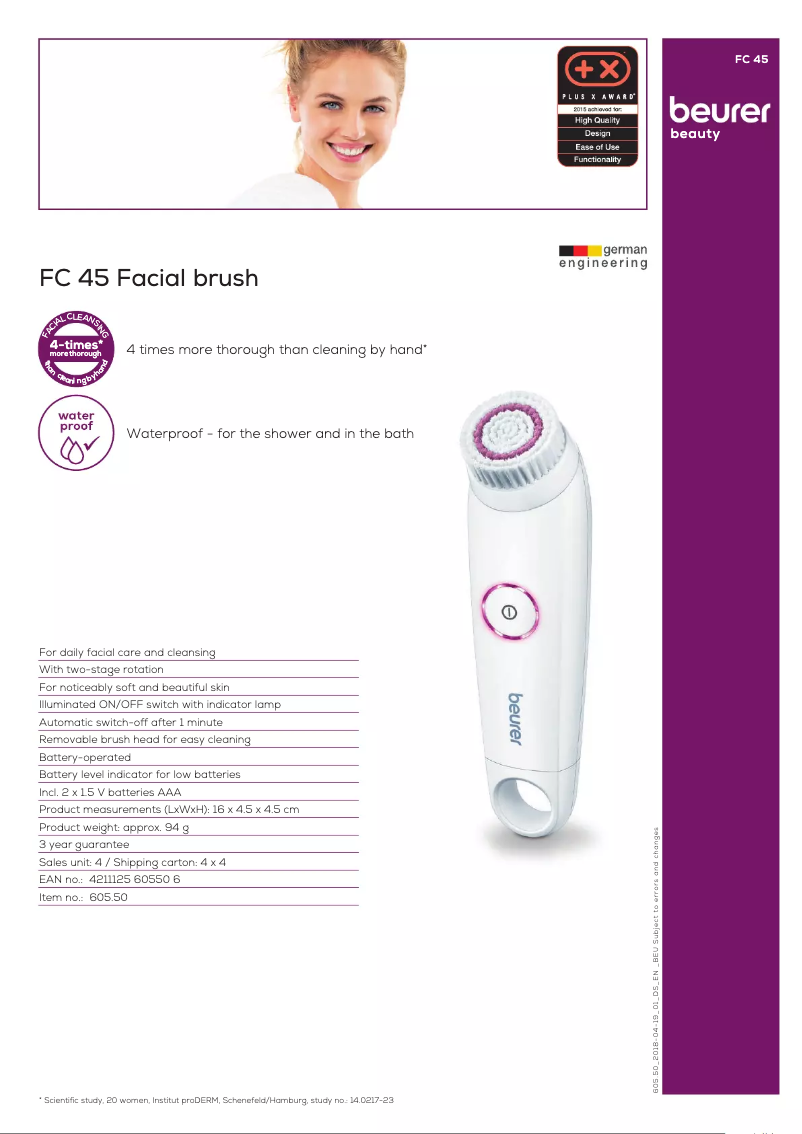 Page 1 of the manual Technical Sheet Beurer FC 45