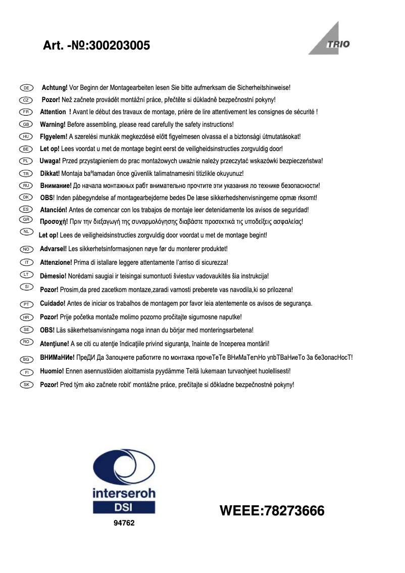 Page 1 of the manual User Manual Trio Lighting Slash 300203005