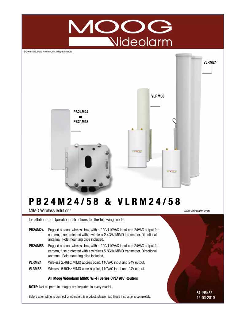 First page image of the manual for VLRM58