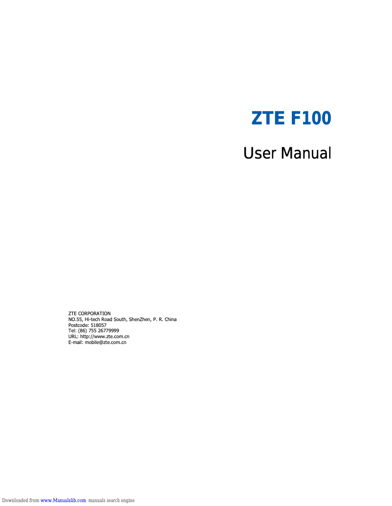 First page image of the manual for F100