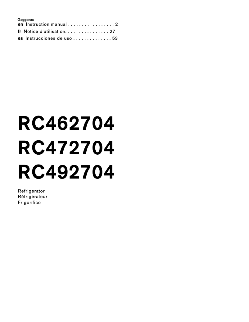 First page image of the manual for RC492704