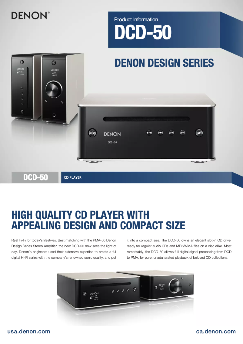Page 1 of the manual Technical Sheet Denon DCD-50