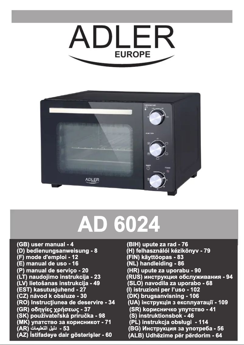 Page 1 de la notice Manuel utilisateur Adler AD 6024