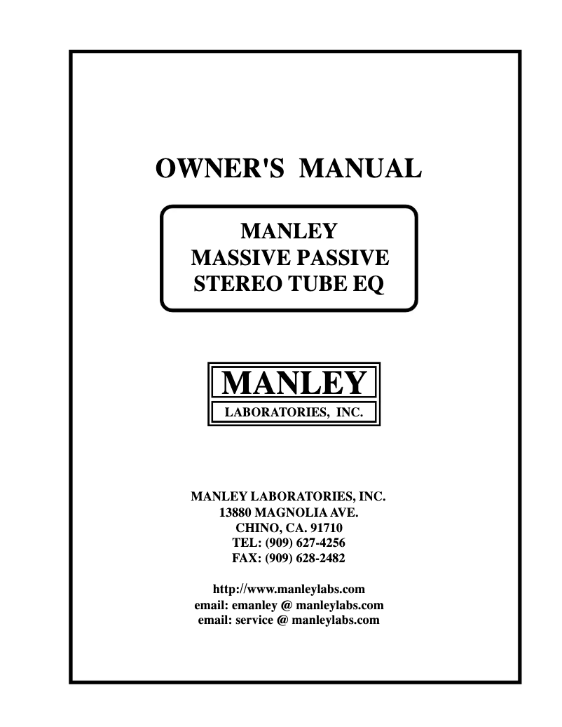 Page 1 of the manual User Manual Manley Massive Passive