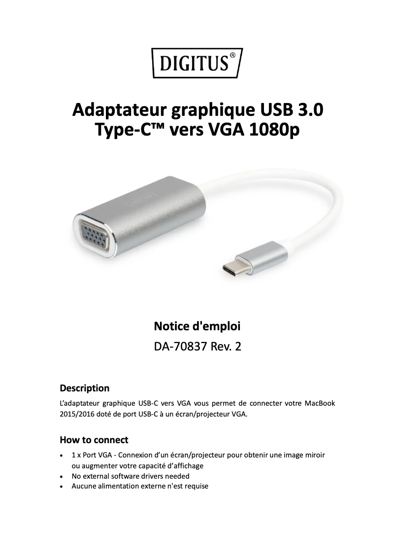 Page 1 of the manual User Manual Digitus DA-70837