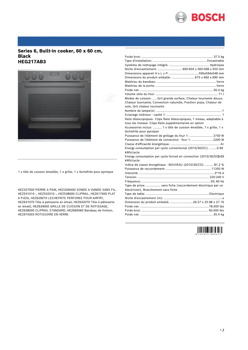 First page image of the manual for HEG217AB3