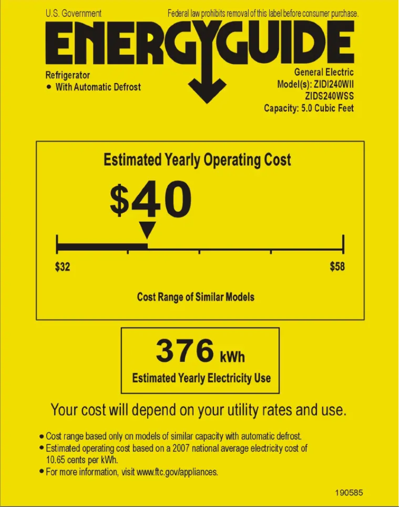 Page 1 of the manual Energy Label GE ZIDI240WII