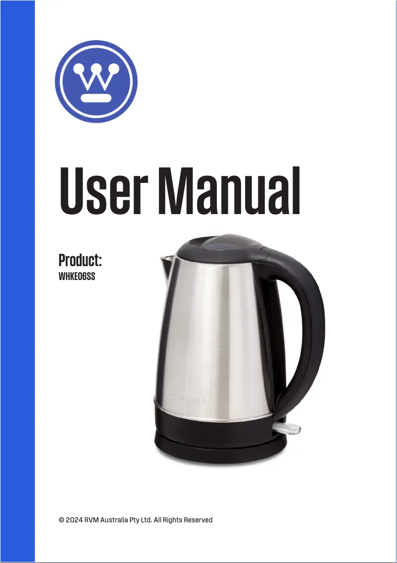 Page 1 of the manual User Manual Westinghouse WHKE06SS