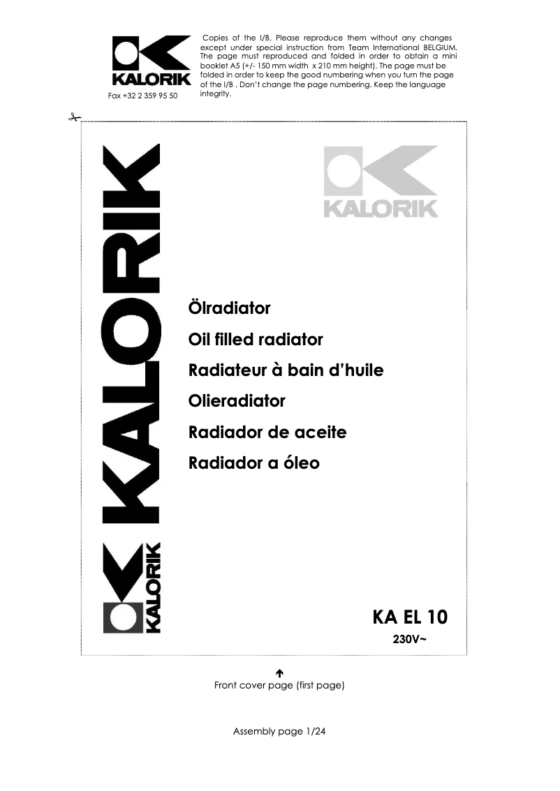 Page 1 of the manual User Manual Kalorik KA EL 10