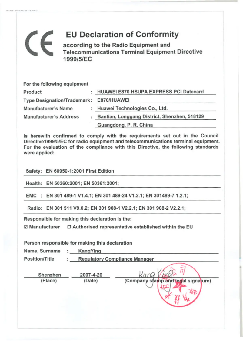 Page 1 de la notice Manuel utilisateur Huawei E870