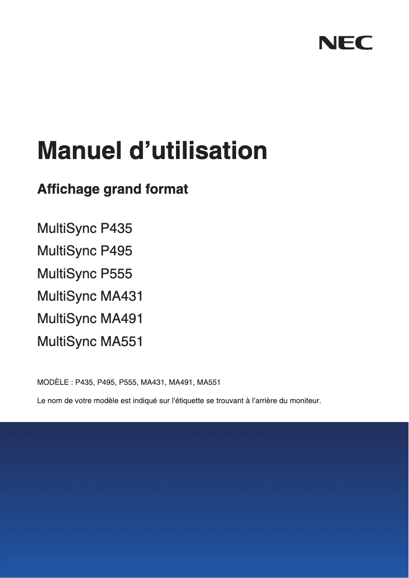 First page image of the manual for MultiSync MA551
