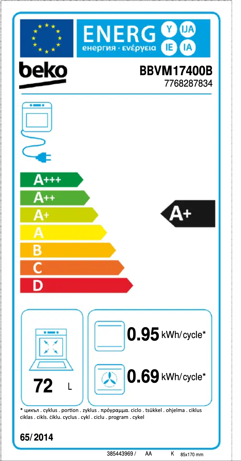 Page 1 of the manual Energy Label Beko BBVM17400B