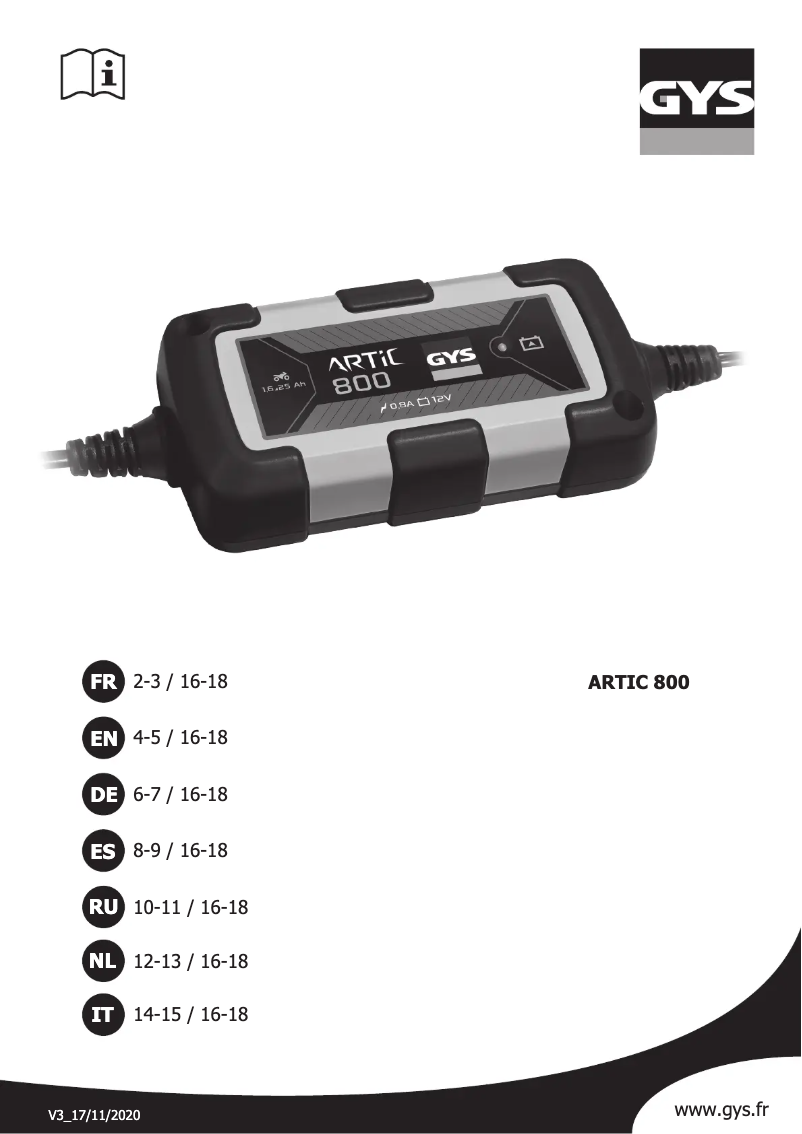First page image of the manual for Artic 800
