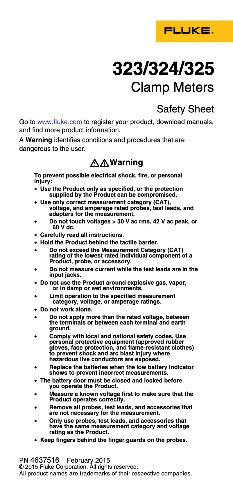 Page 1 of the manual Safety Instructions Fluke 324