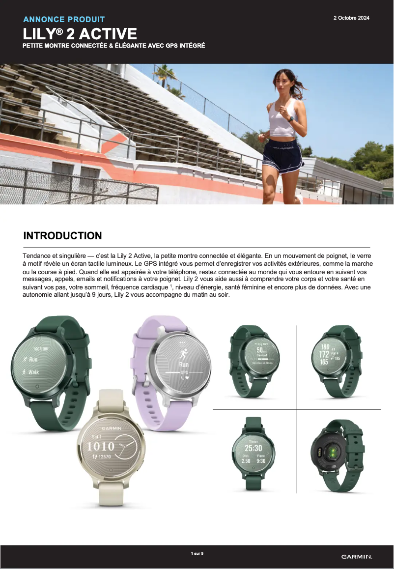 Page 1 of the manual User Manual Garmin Lily 2 Active