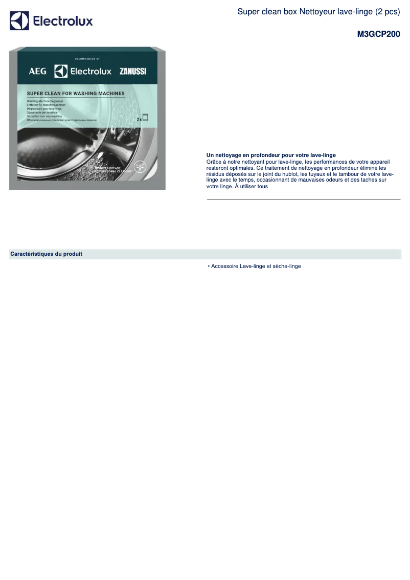 Page 1 of the manual Technical Sheet Electrolux M3GCP200
