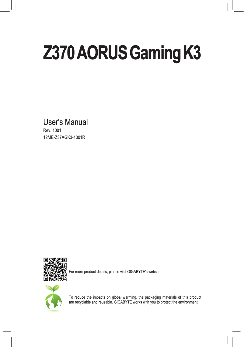 First page image of the manual for Z370 Aorus Gaming K3