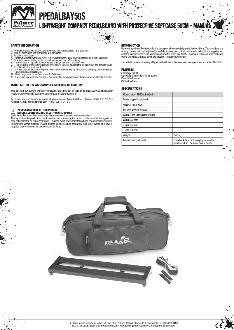 Page 1 of the manual User Manual Palmer PedalBay 50 S