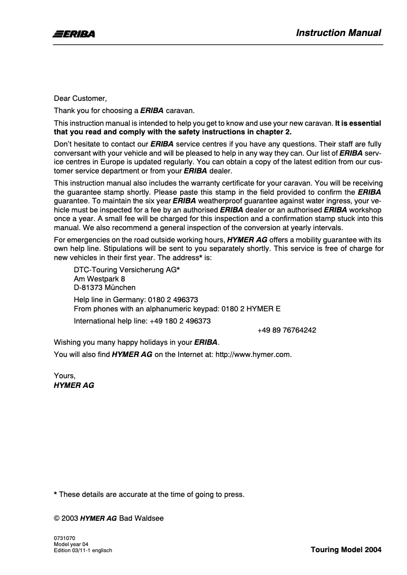 First page image of the manual for Familia 310 GT (2004)