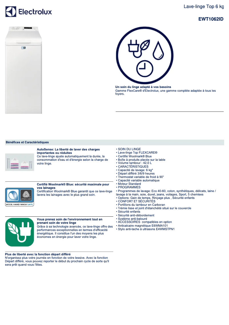 First page image of the manual for EWT1062ID