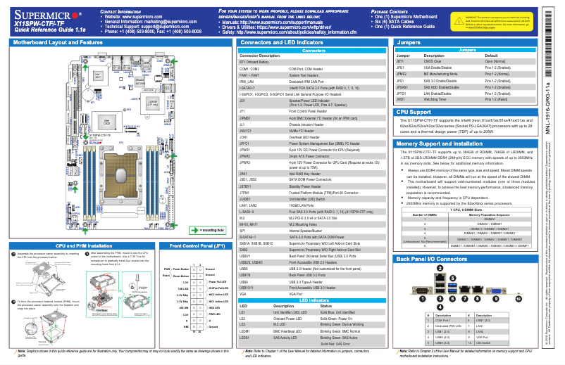 Page 1 of the manual Quick Start Guide Supermicro X11SPW-CTF