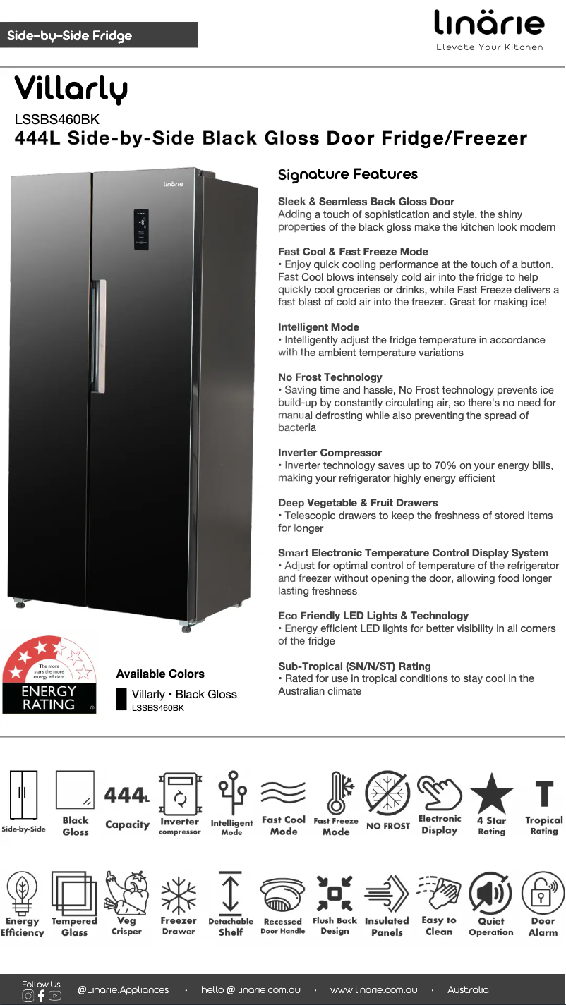 Page 1 of the manual Technical Sheet Linarie Villarly LSSBS460BK