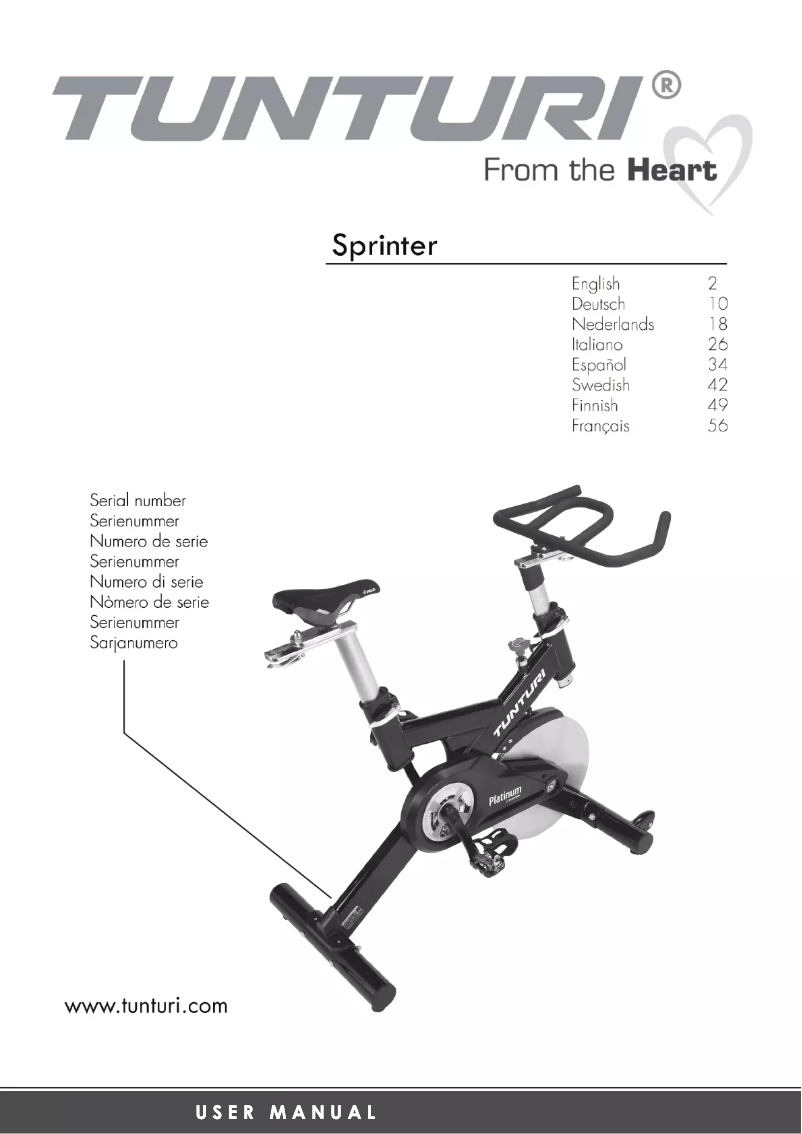 Page 1 of the manual User Manual Tunturi Platinum Sprinter
