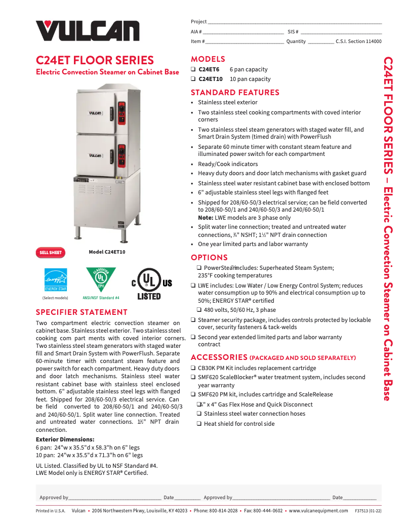 Page 1 of the manual Technical Sheet Vulcan C24ET6-LWE