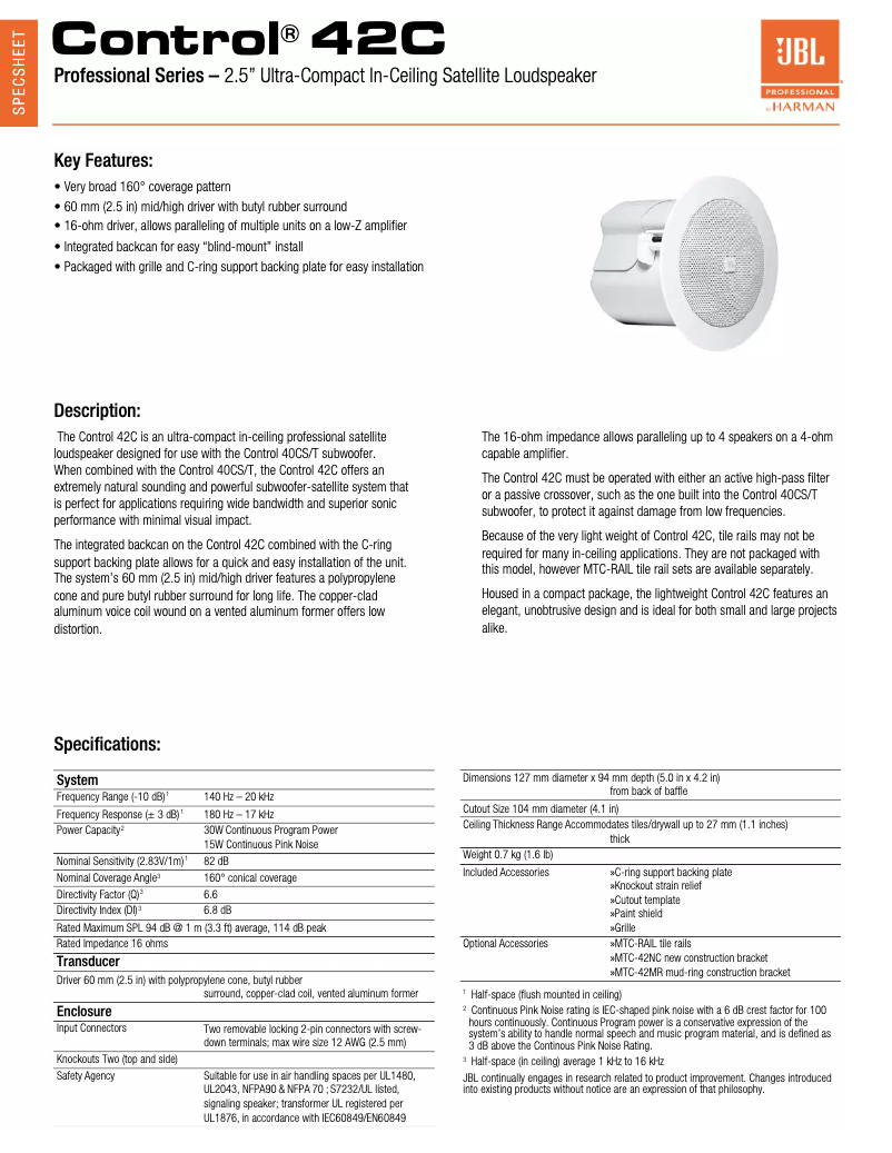 First page image of the manual for Control 42C