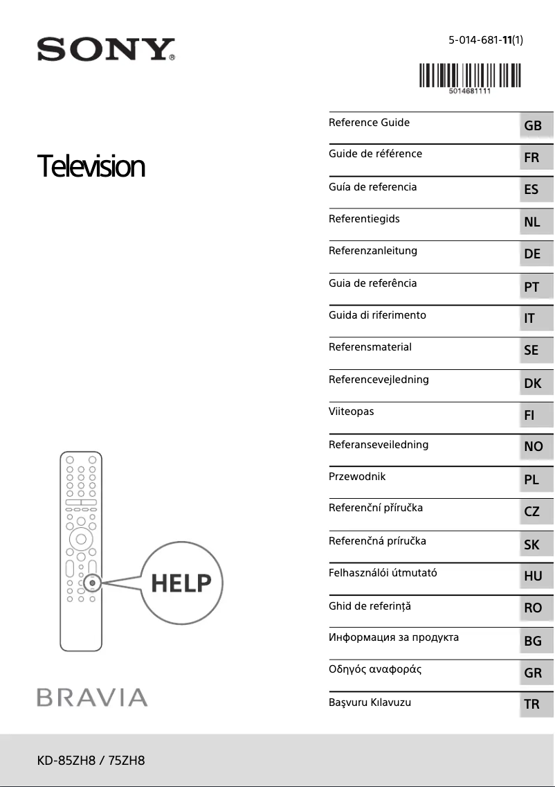 Page 1 of the manual User Manual Sony Bravia KD-75ZH8