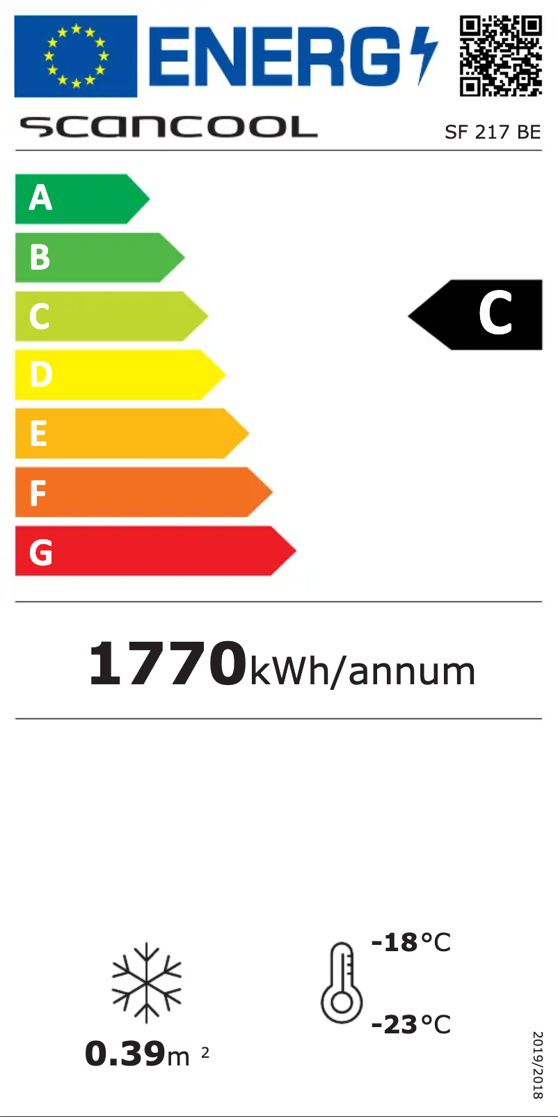 Page 1 of the manual Energy Label Scancool SF 217 BE