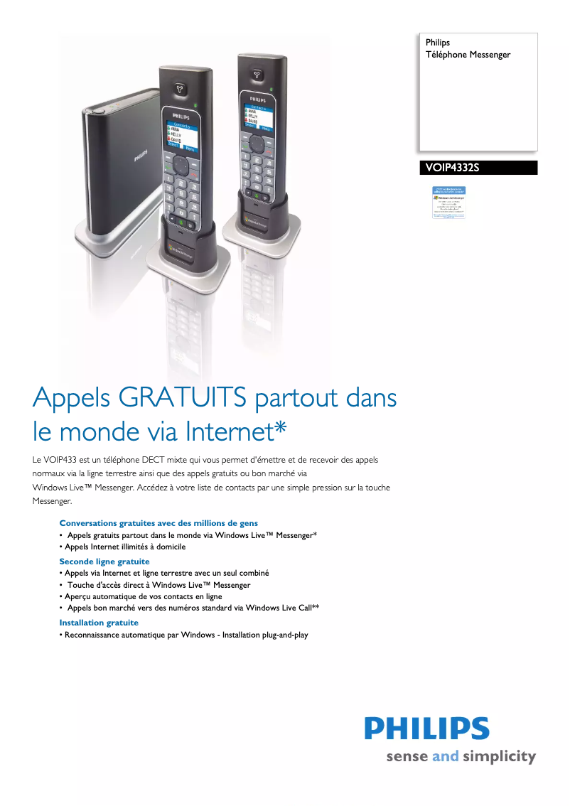 Page 1 of the manual Technical Sheet Philips VOIP4332S