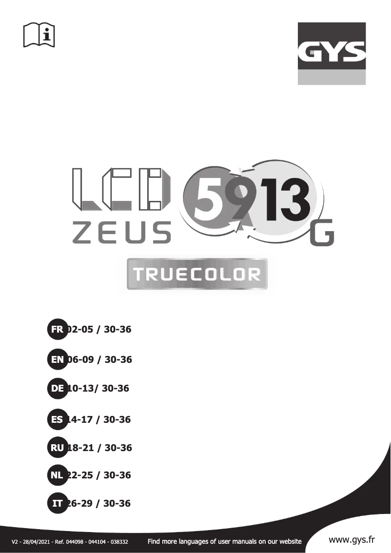 First page image of the manual for LCD Zeus 5-9 / 9-13 G