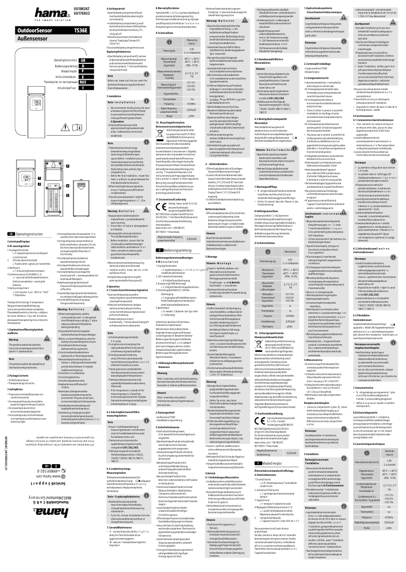 Page 1 de la notice Manuel utilisateur Hama TS36E