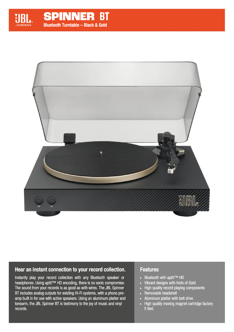 Page 1 of the manual Technical Sheet JBL Spinner BT