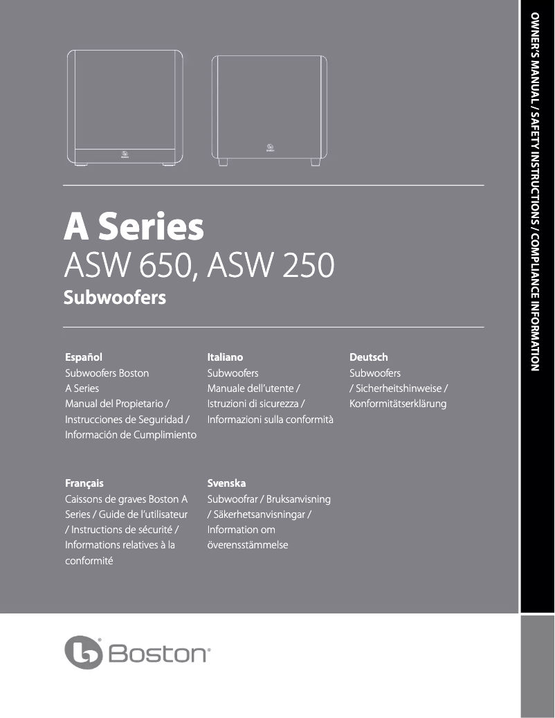 Page 1 of the manual User Manual Boston Acoustics ASW 650