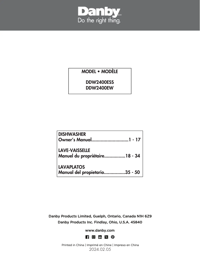 Page 1 of the manual User Manual Danby DDW2400EW