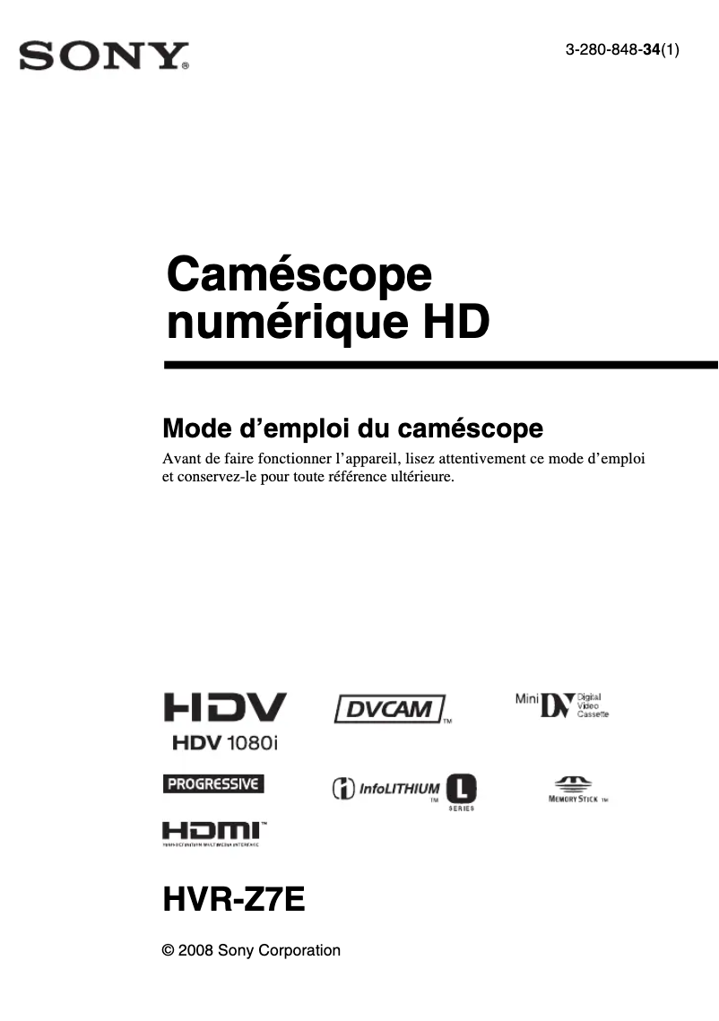 First page image of the manual for HVR-Z7E