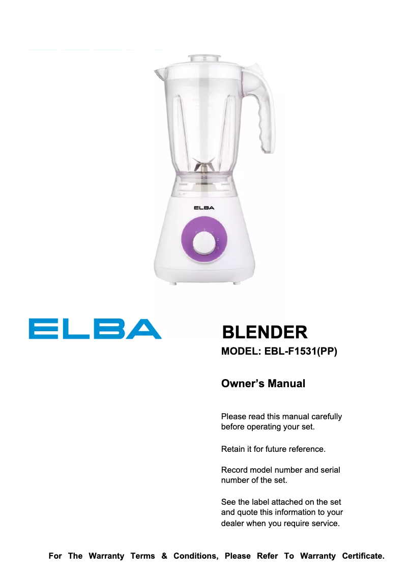 Page 1 of the manual User Manual Elba EBL-F1531(PP)
