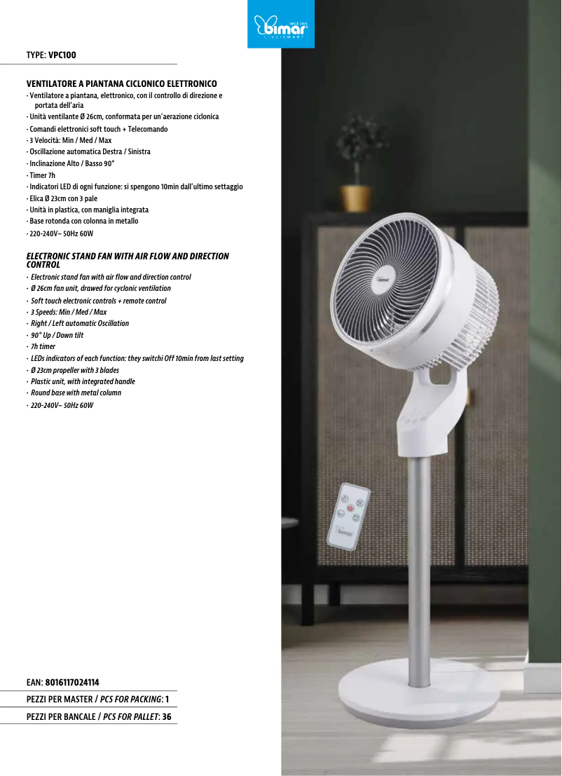 Page 1 of the manual Technical Sheet Bimar VPC100