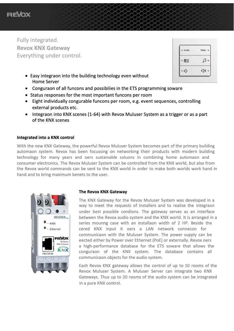 Page 1 of the manual Technical Sheet Revox KNX Gateway