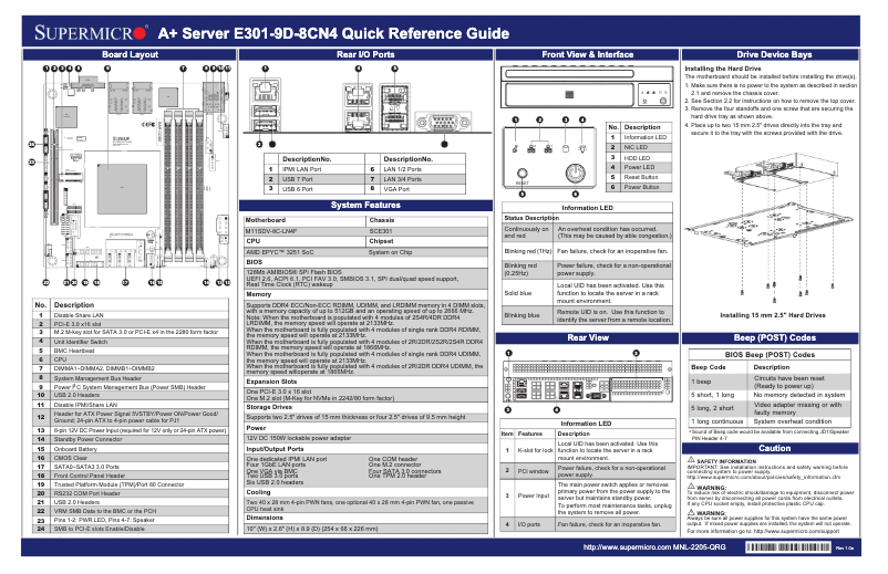 First page image of the manual for A+ Server E301-9D-8CN4