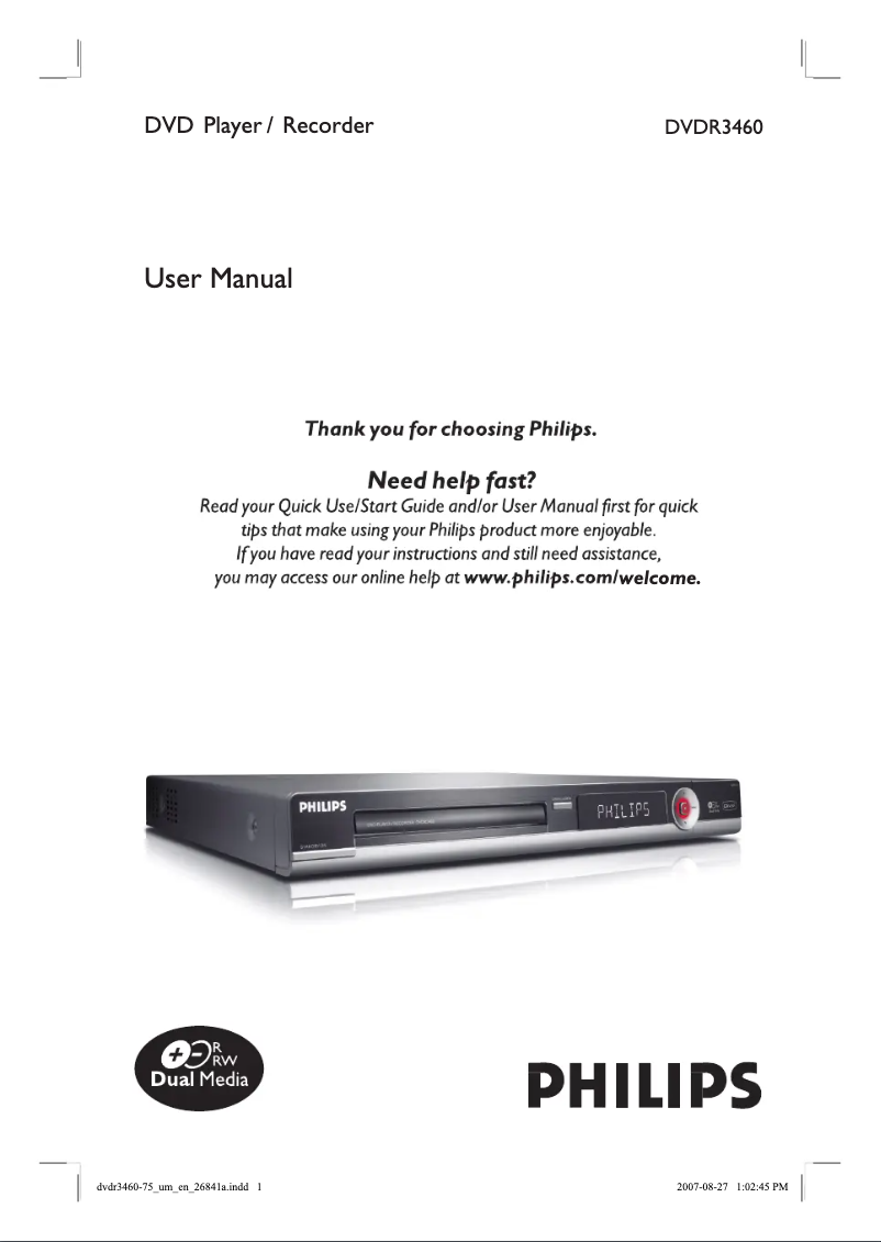 First page image of the manual for DVDR3460