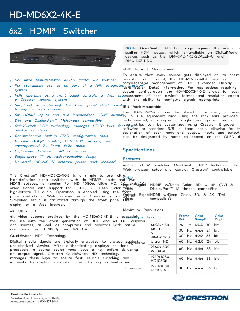 Image de la première page du manuel de l'appareil HD-MD6X2-4K-E