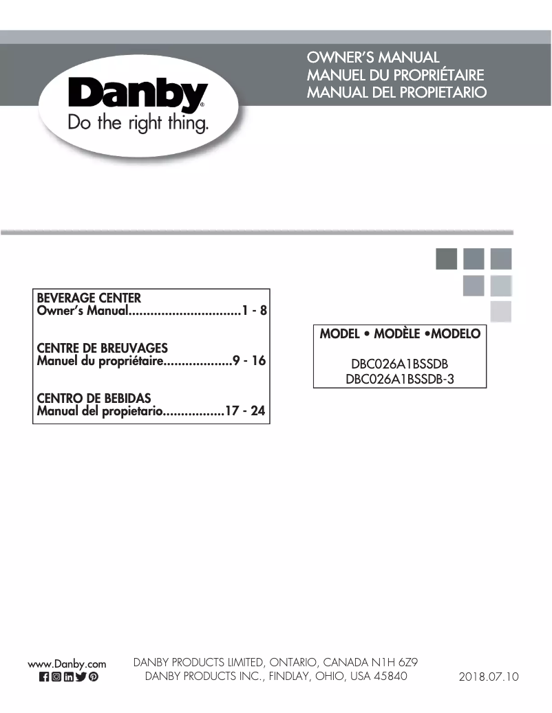 Page 1 of the manual User Manual Danby DBC026A1BSSDB