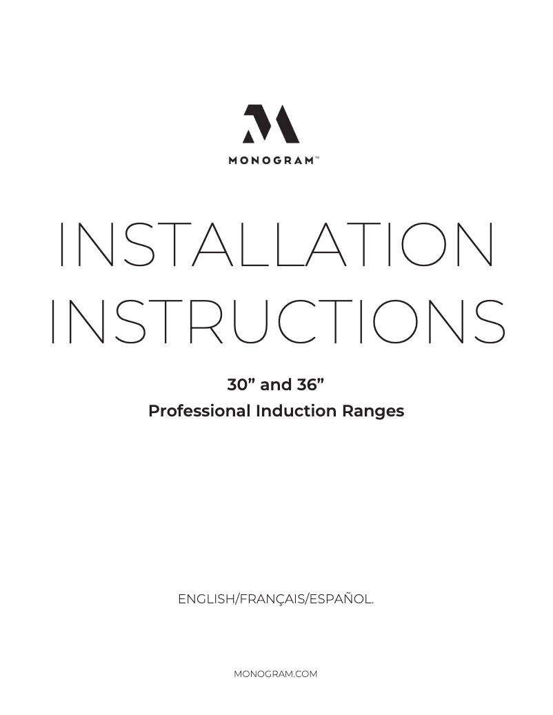 Page 1 of the manual Installation Guide Monogram ZHP365ETVSS