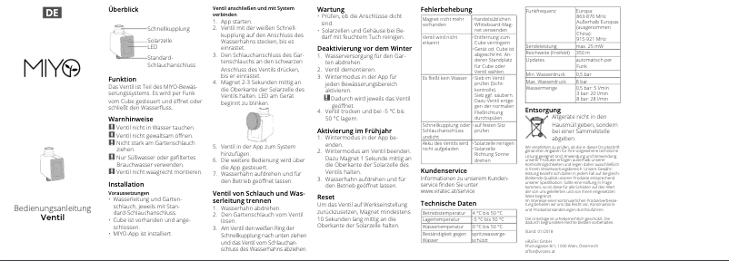Page 1 of the manual User Manual MIYO Ventil