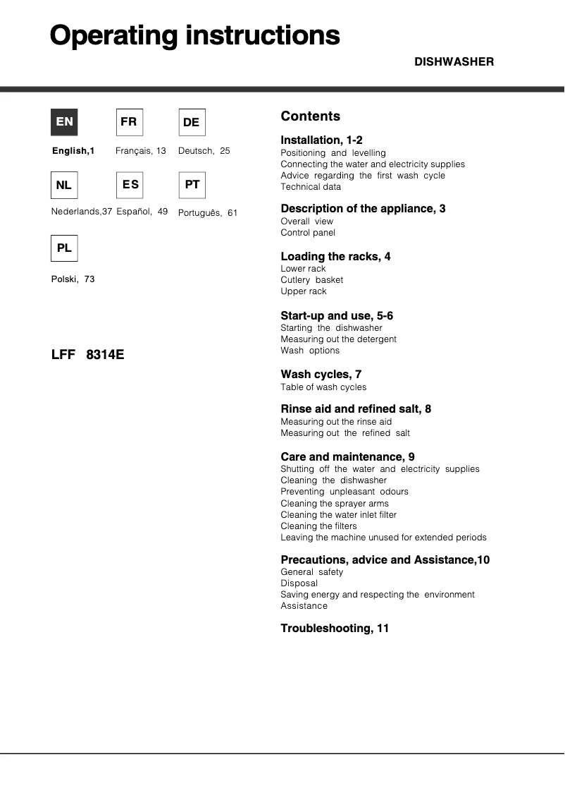 First page image of the manual for LFF 8314E X EU