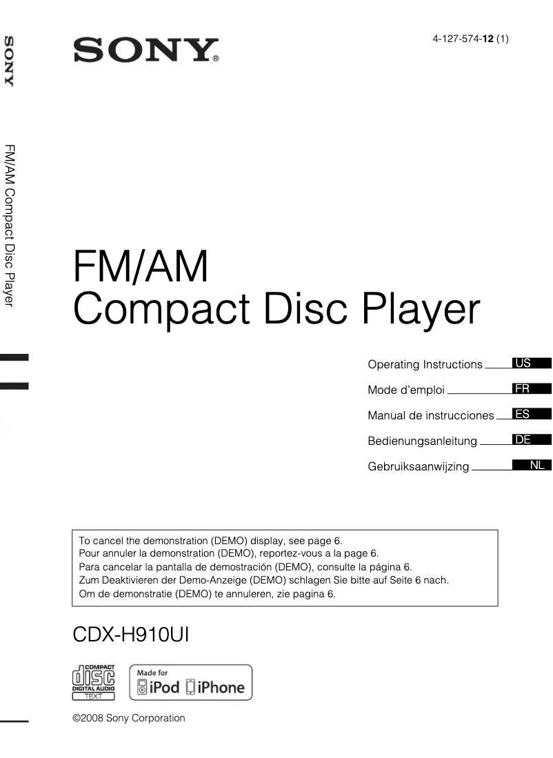 First page image of the manual for CDX-H910UI